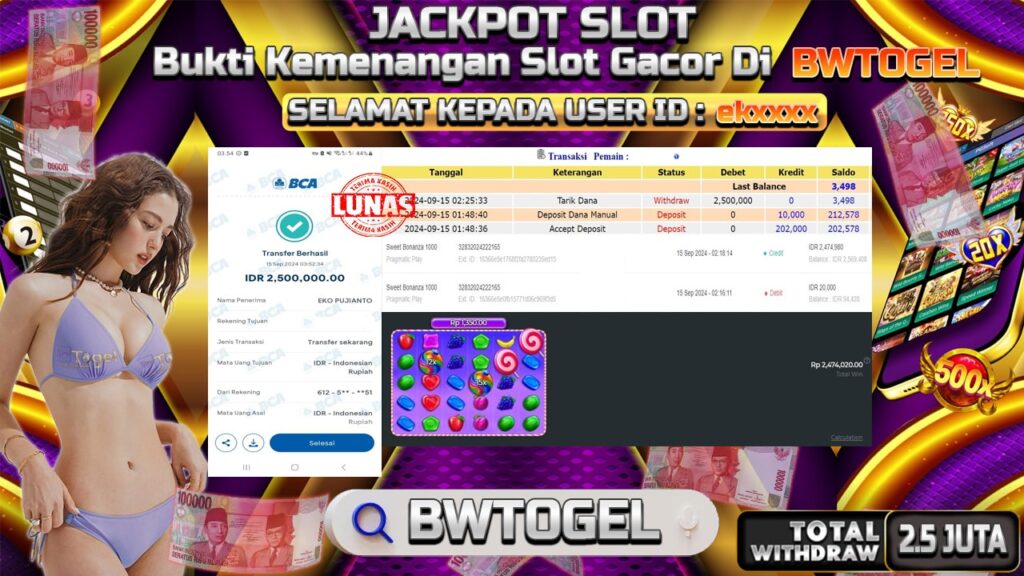 BUKTI JACKPOT SLOT SWEET BONANZA 1000 TERPERCAYA DI INDONESIA TGL 15-09-2024