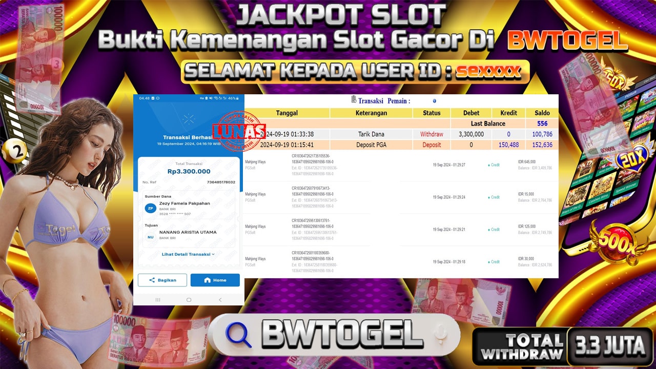 BUKTI JACKPOT SLOT MAHJONG WAYS TERPERCAYA DI INDONESIA TGL 19-09-2024