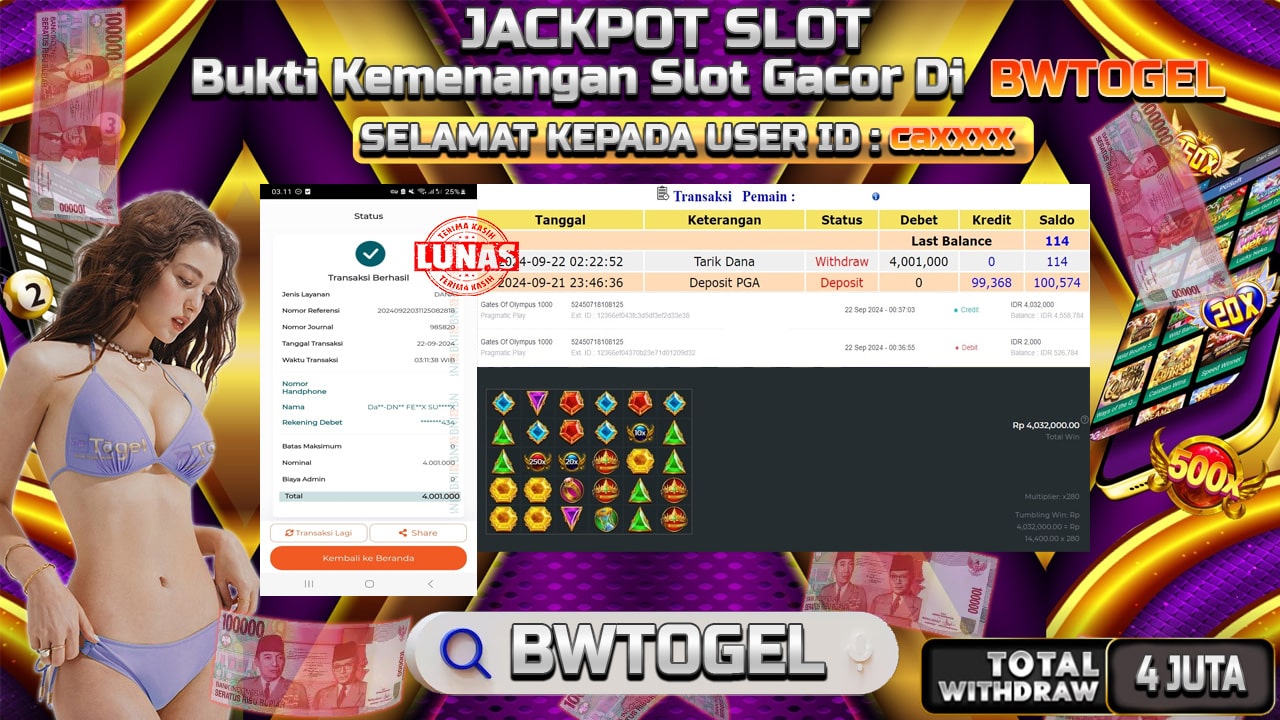 BUKTI JACKPOT SLOT GATES OF OLYMPUS 1000 TERPERCAYA DI INDONESIA TGL 22-09-2024