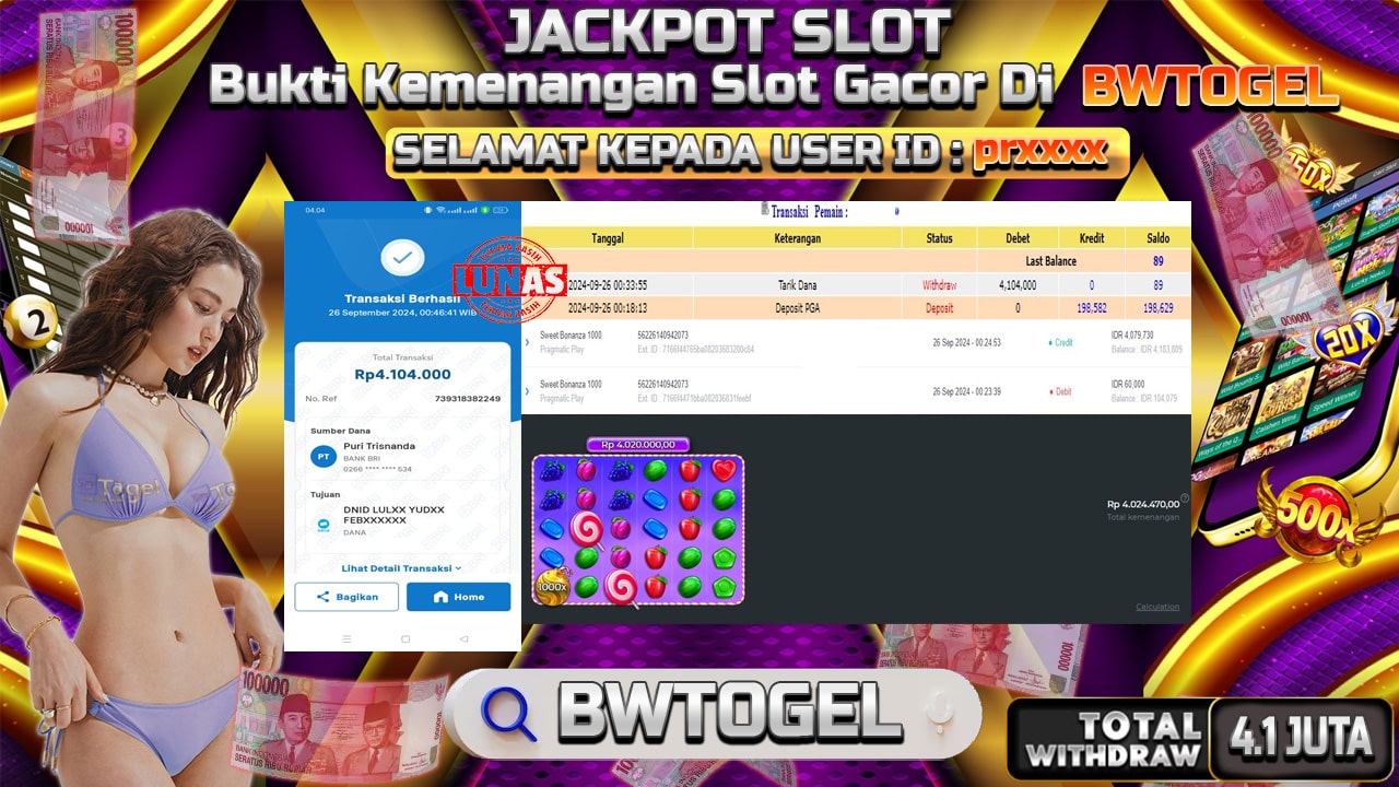 BUKTI JACKPOT SLOT SWEET BONANZA 1000 TERPERCAYA DI INDONESIA TGL 26-09-2024