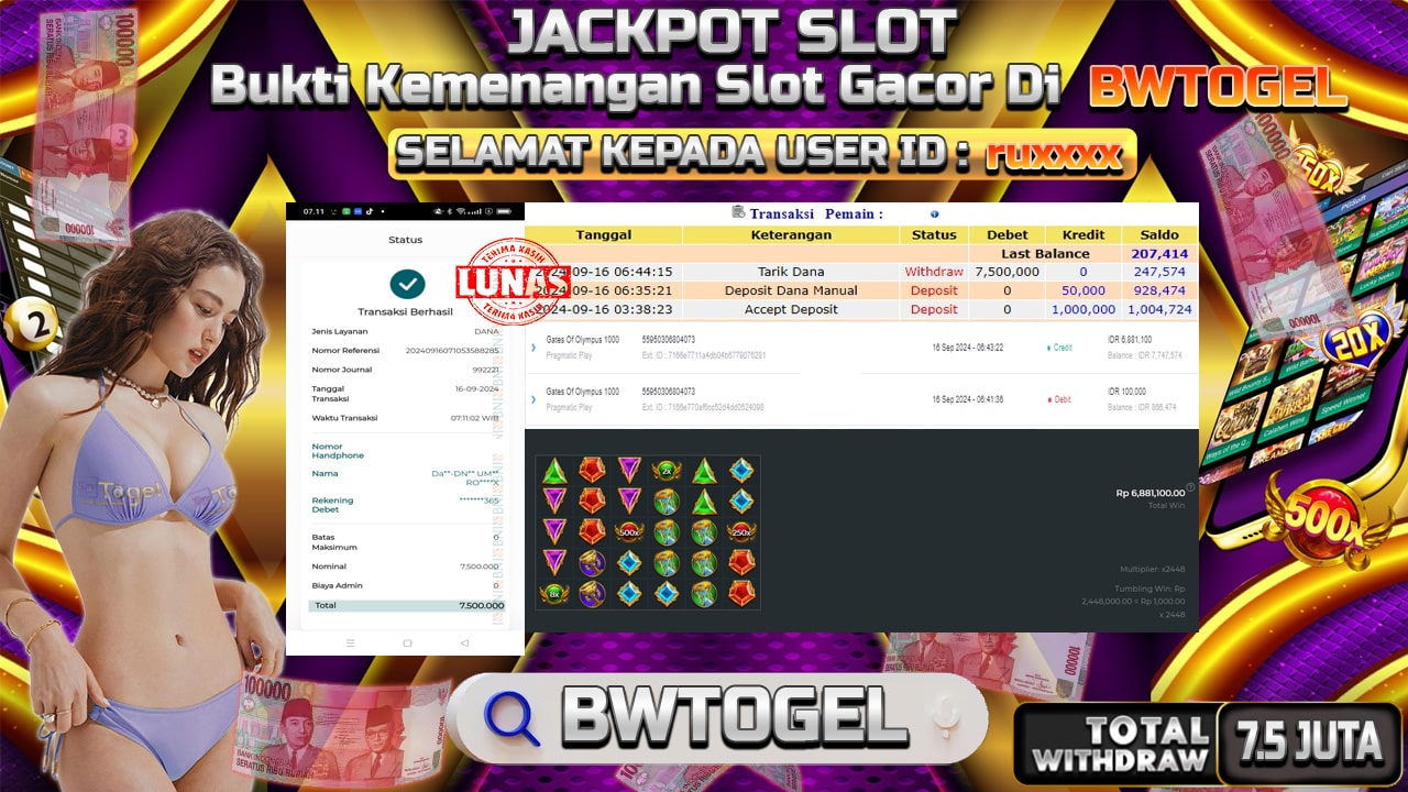 BUKTI JACKPOT SLOT GATES OF OLYMPUS 1000 TERPERCAYA DI INDONESIA TGL 16-09-2024