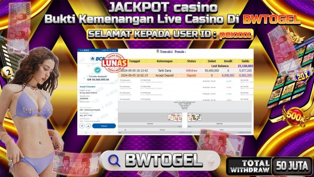 BUKTI JACKPOT CASINO PP LIVE BACCARAT A TERPERCAYA DI INDONESIA TGL 05-09-2024