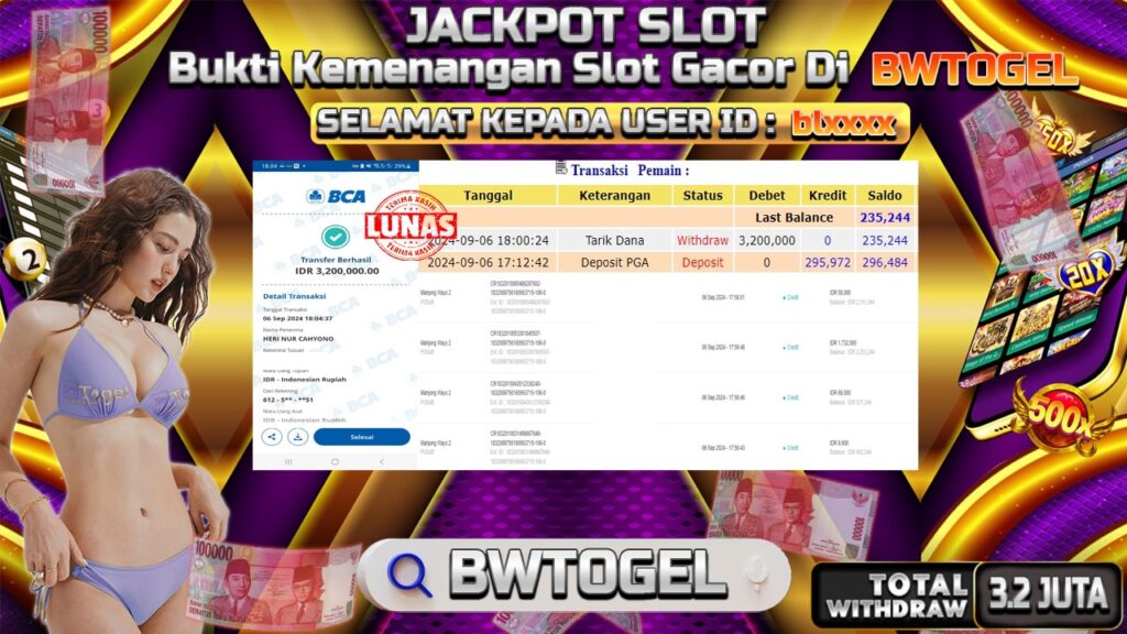 BUKTI JACKPOT SLOT MAHJONG WAYS 2 TERPERCAYA DI INDONESIA TGL 06-09-2024