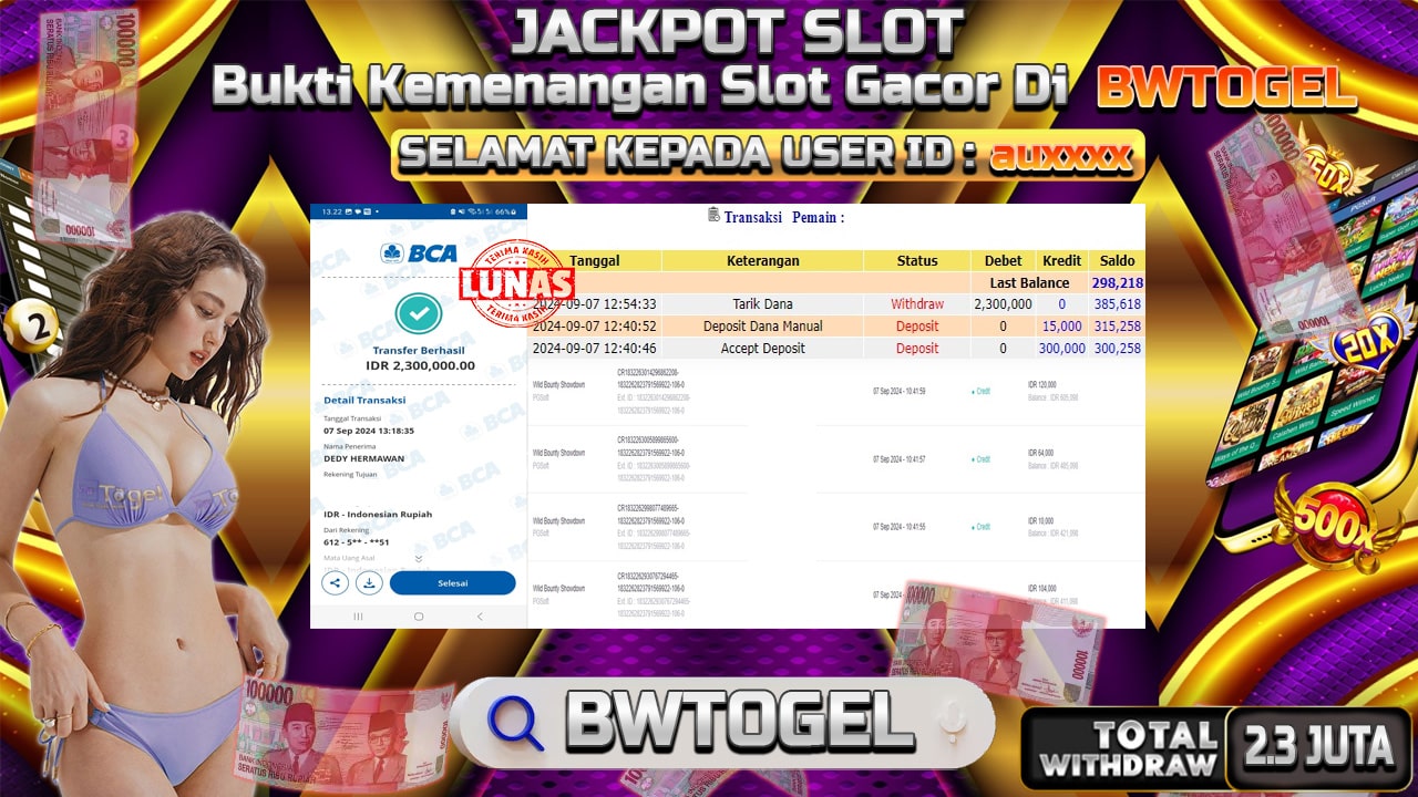 BUKTI JACKPOT SLOT WILD BOUNTY SHOWDOWN TERPERCAYA DI INDONESIA TGL 07-09-2024