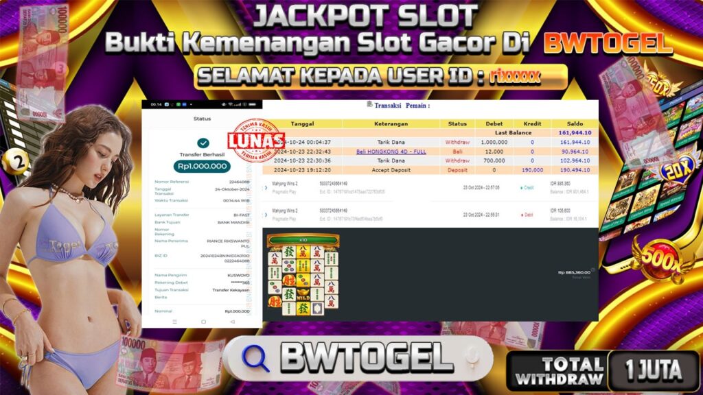 BUKTI JACKPOT SLOT MAHJONG WINS 2 TERPERCAYA DI INDONESIA TGL 24-10-2024