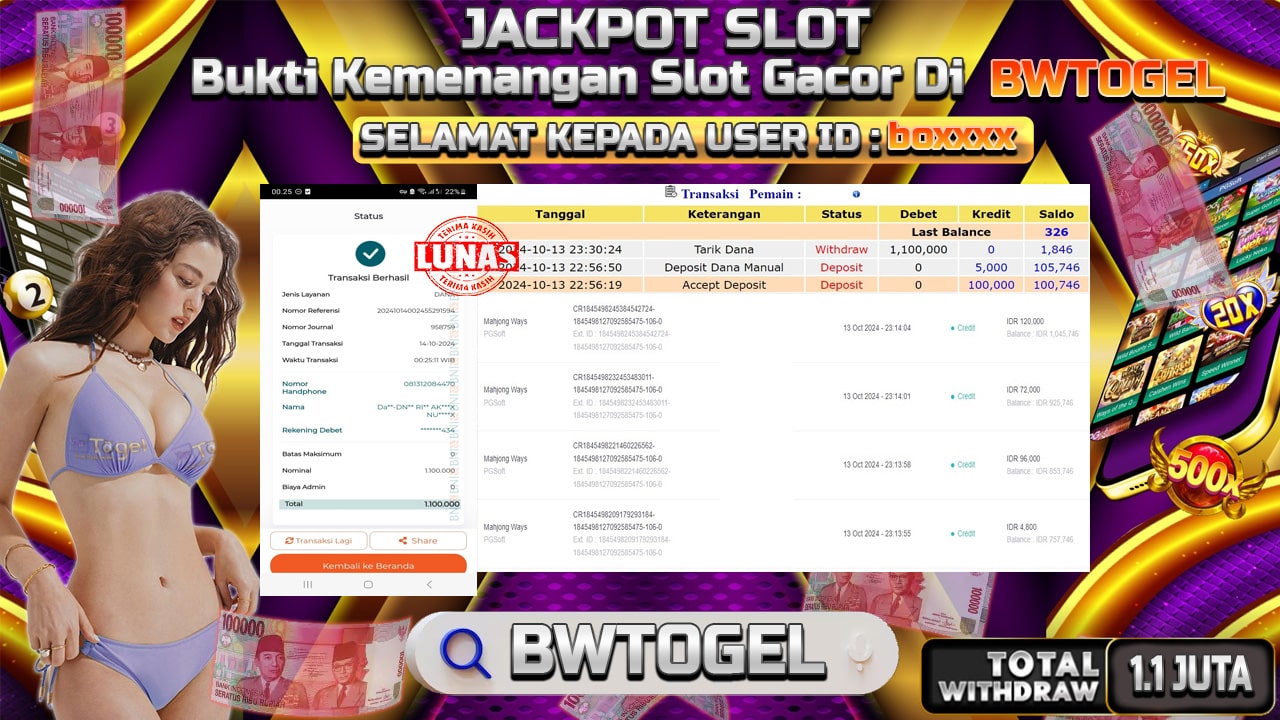 BUKTI JACKPOT SLOT MAHJONG WAYS TERPERCAYA DI INDONESIA TGL 14-10-2024