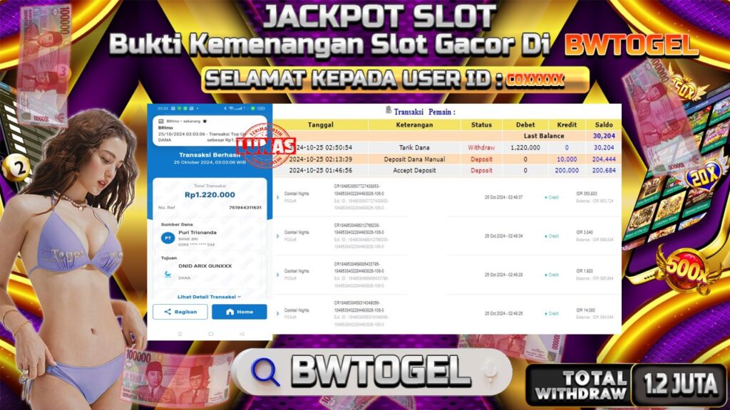 BUKTI JACKPOT SLOT COCKTAIL NIGHTS TERPERCAYA DI INDONESIA TGL 25-10-2024