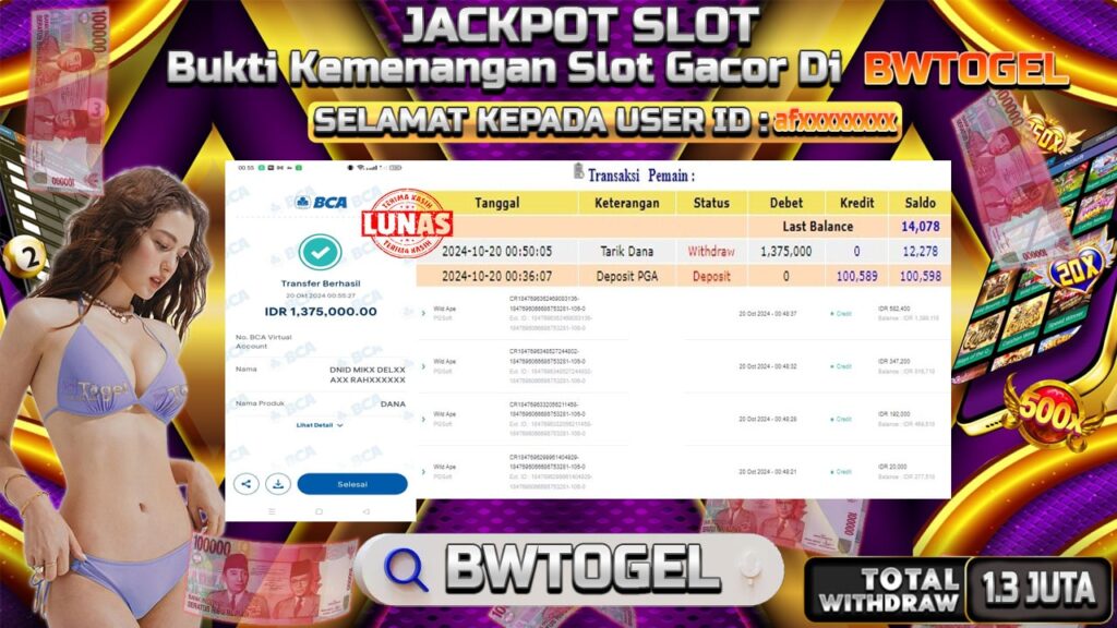 BUKTI JACKPOT SLOT WILD APE TERPERCAYA DI INDONESIA TGL 20-10-2024