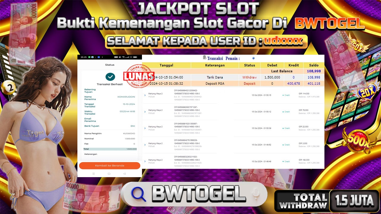 BUKTI JACKPOT SLOT MAHJONG WAYS 2 TERPERCAYA DI INDONESIA TGL 15-10-2024