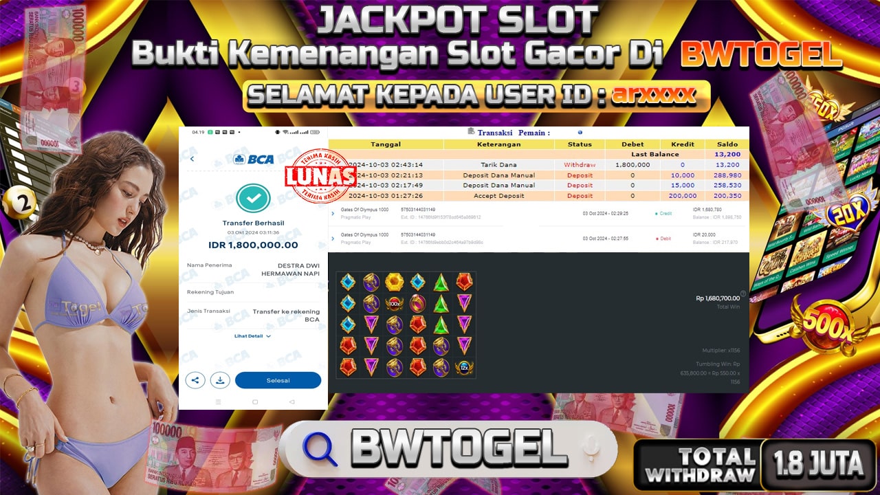 BUKTI JACKPOT SLOT GATES OF OLYMPUS 1000 TERPERCAYA DI INDONESIA TGL 03-10-2024