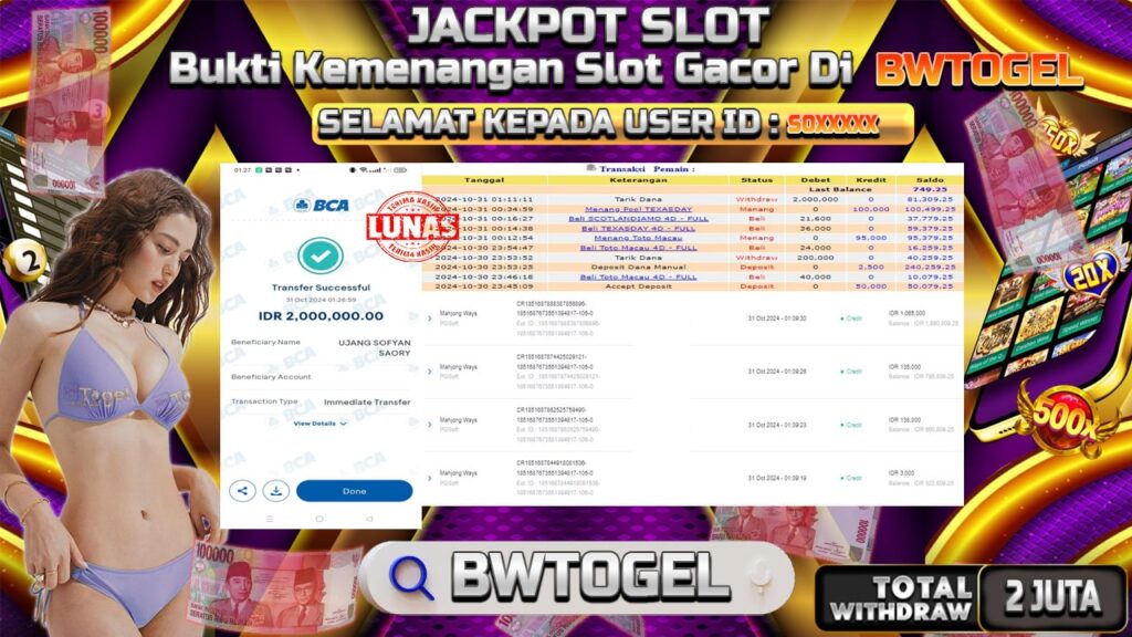 BUKTI JACKPOT SLOT MAHJONG WAYS TERPERCAYA DI INDONESIA TGL 31-10-2024