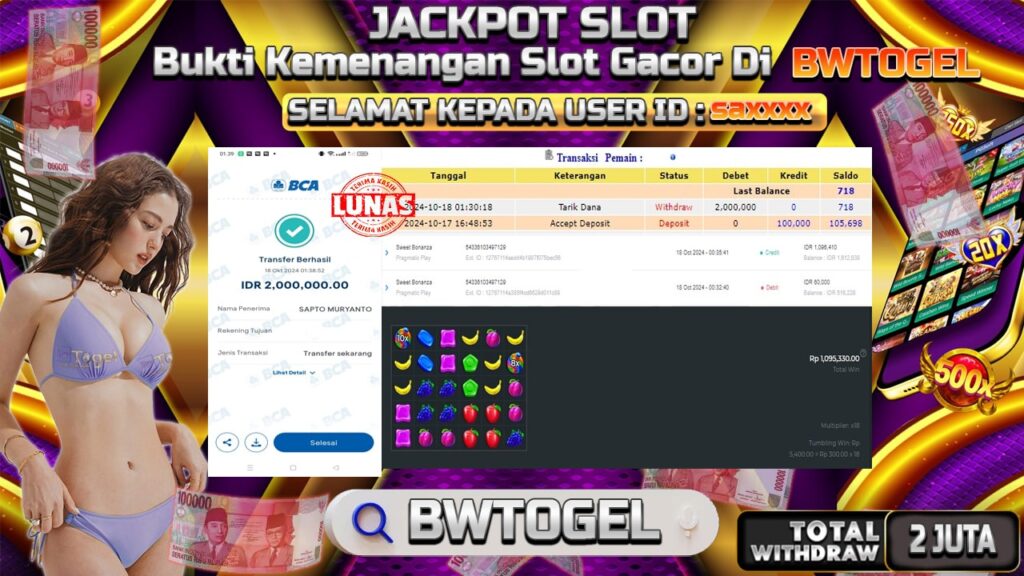 BUKTI JACKPOT SLOT SWEET BONANZA TERPERCAYA DI INDONESIA TGL 18-10-2024