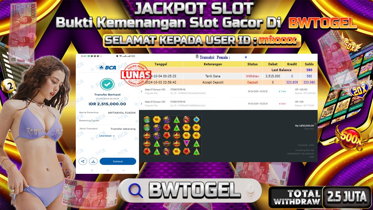 BUKTI JACKPOT SLOT GATES OF OLYMPUS 1000 TERPERCAYA DI INDONESIA TGL 04-10-2024