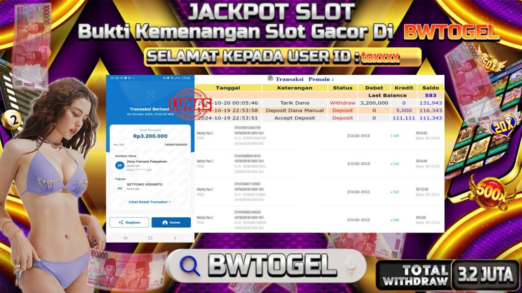 BUKTI JACKPOT SLOT MAHJONG WAYS 2 TERPERCAYA DI INDONESIA TGL 20-10-2024