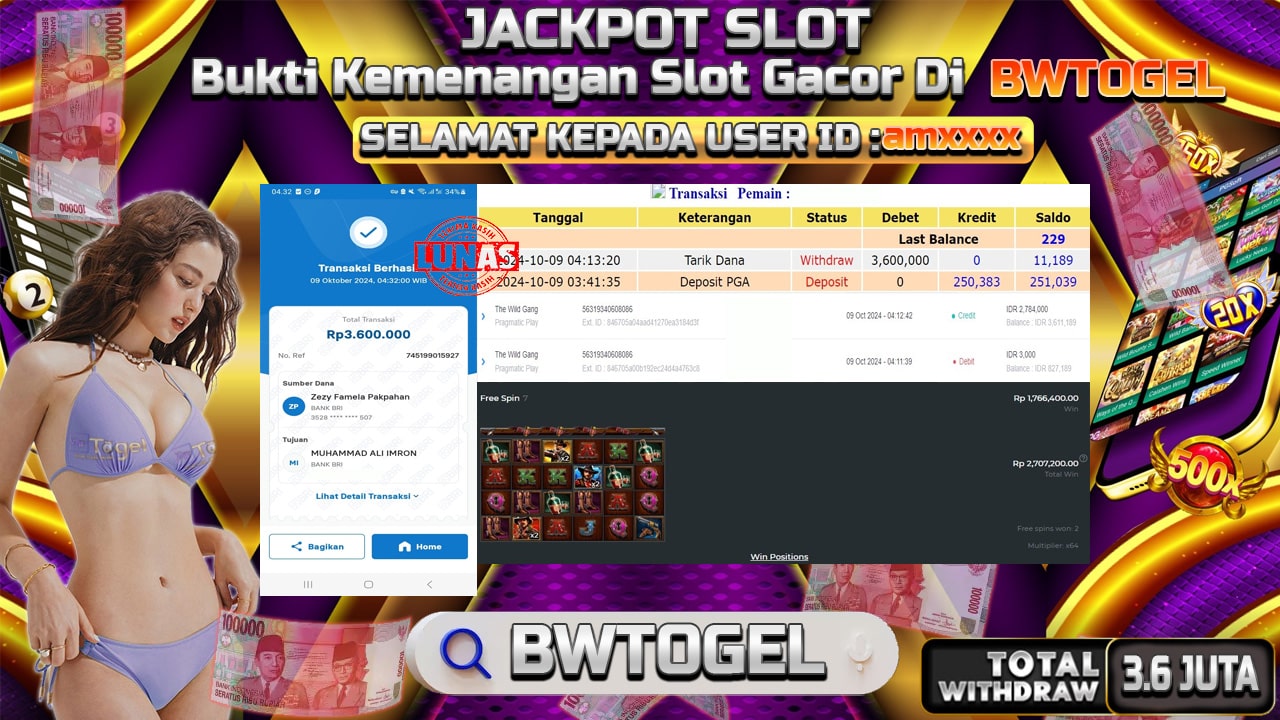 BUKTI JACKPOT SLOT THE WILD GANG TERPERCAYA DI INDONESIA TGL 09-10-2024