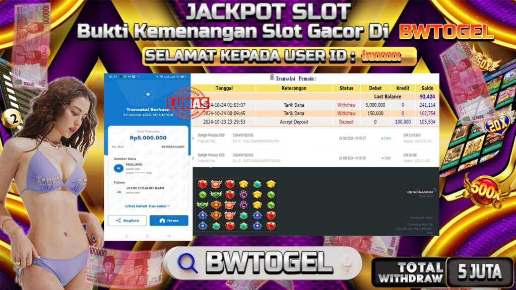 BUKTI JACKPOT SLOT STARLIGHT PRINCESS 1000 TERPERCAYA DI INDONESIA TGL 24-10-2024