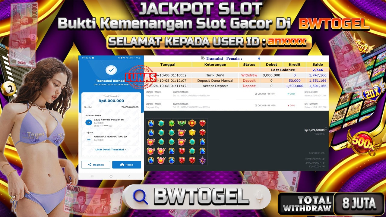 BUKTI JACKPOT SLOT STARLIGHT PRINCESS TERPERCAYA DI INDONESIA TGL 08-10-2024