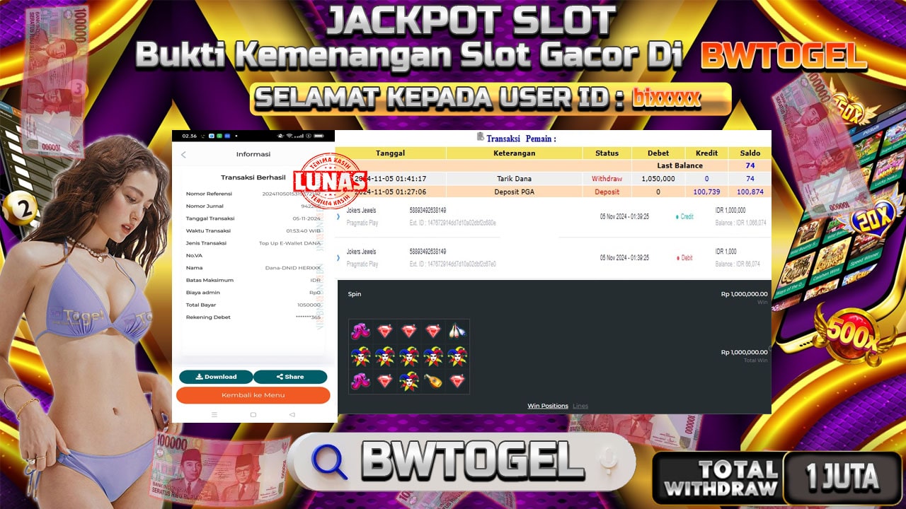 BUKTI JACKPOT SLOT JOKER JEWELS TERPERCAYA DI INDONESIA TGL 05-11-2024