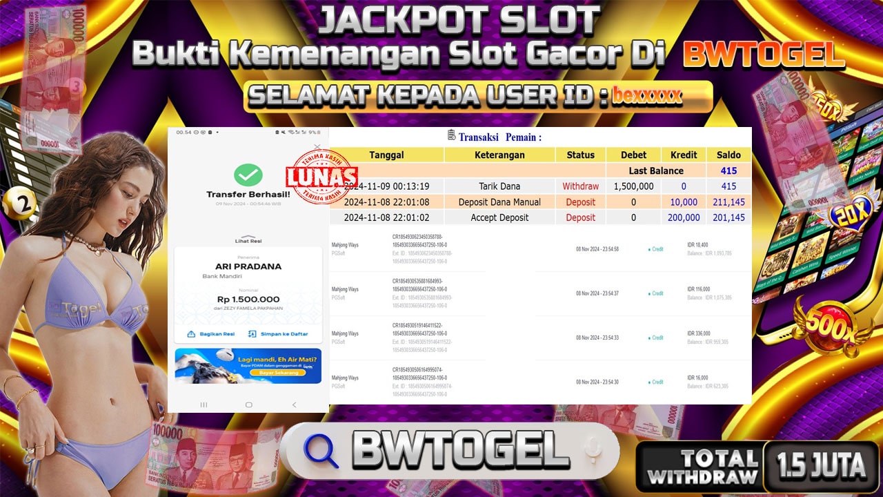 BUKTI JACKPOT SLOT MAHJONG WAYS TERPERCAYA DI INDONESIA TGL 09-11-2024