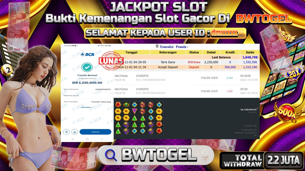 BUKTI JACKPOT SLOT GATES OF OLYMPUS TERPERCAYA DI INDONESIA TGL 01-11-2024