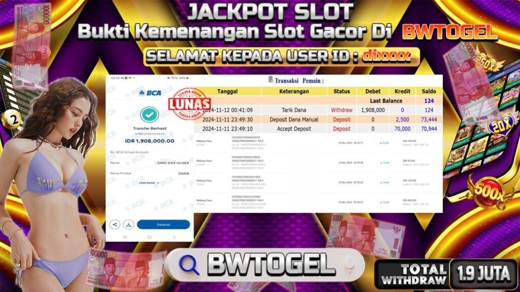 BUKTI JACKPOT SLOT MAHJONG WAYS TERPERCAYA DI INDONESIA TGL 12-11-2024