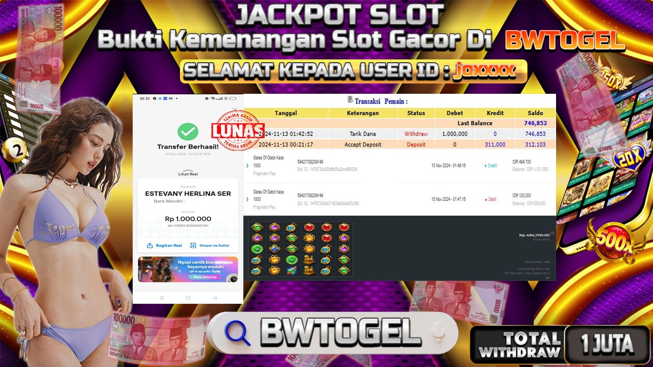 BUKTI JACKPOT SLOT GATES OF GATOT KACA 1000 TERPERCAYA DI INDONESIA TGL 13-11-2024