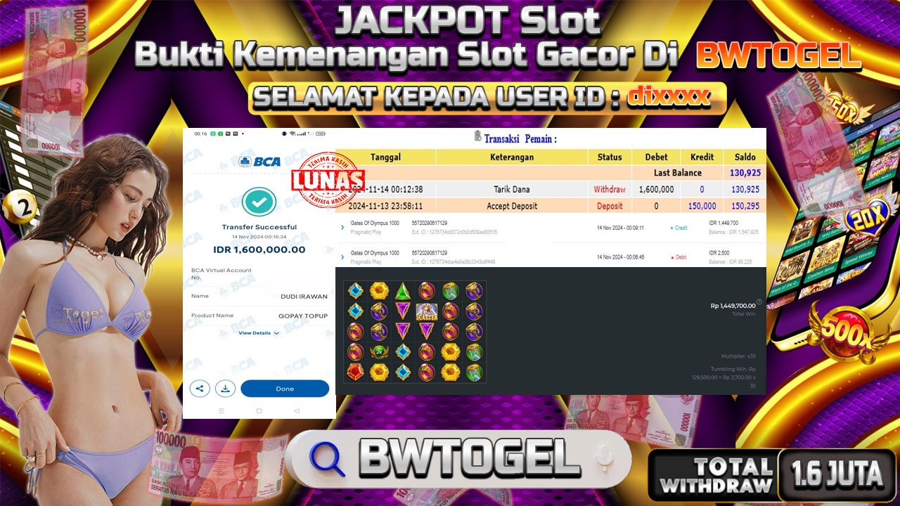 BUKTI JACKPOT SLOT GATES OF OLYMPUS 1000 TERPERCAYA DI INDONESIA TGL 14-11-2024