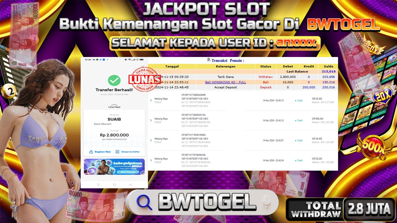 BUKTI JACKPOT SLOT MAHJONG WAYS TERPERCAYA DI INDONESIA TGL 15-11-2024