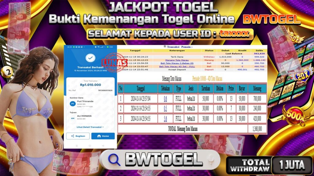 BUKTI JACKPOT TOGEL TOTO MACAU TERPERCAYA DI INDONESIA TGL 15-11-2024