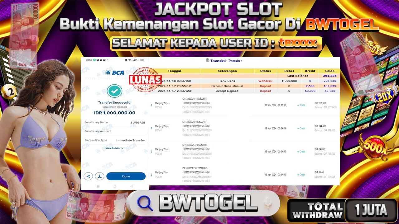 BUKTI JACKPOT SLOT MAHJONG WAYS TERPERCAYA DI INDONESIA TGL 18-11-2024