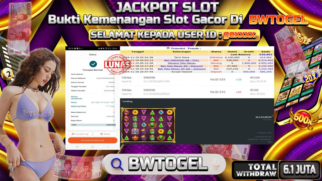 BUKTI JACKPOT SLOT 15.000x MANIA TERPERCAYA DI INDONESIA TGL 19-11-2024