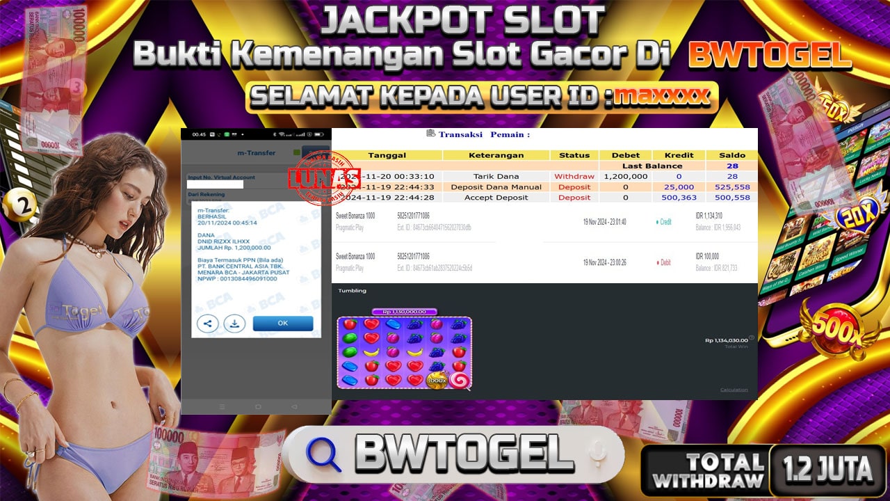 BUKTI JACKPOT SLOT SWEET BONANZA 1000 TERPERCAYA DI INDONESIA TGL 20-11-2024