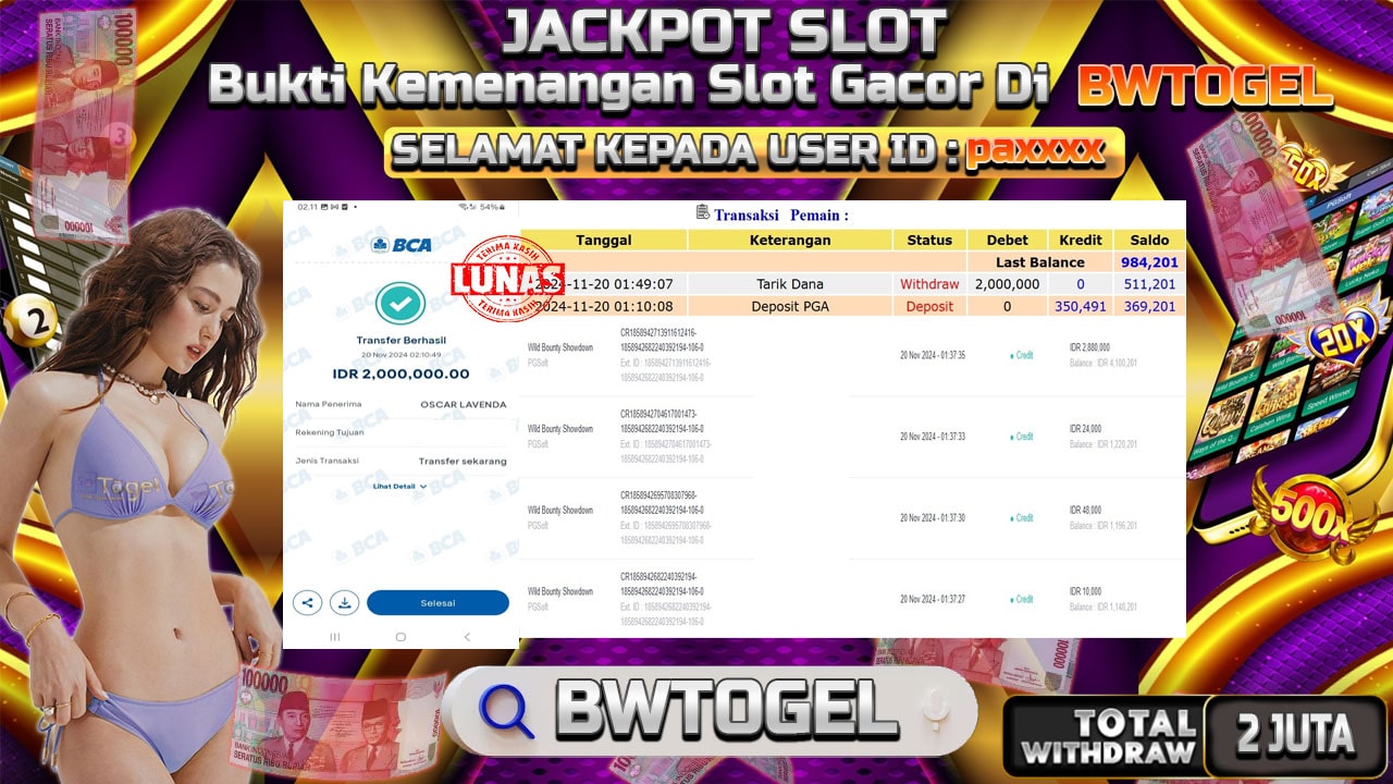 BUKTI JACKPOT SLOT WILD BOUNTY SHOWDOWN TERPERCAYA DI INDONESIA TGL 20-11-2024