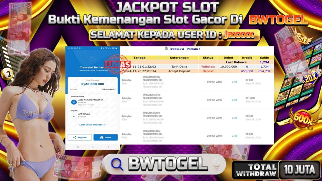 BUKTI JACKPOT SLOT MAHJONG WAYS TERPERCAYA DI INDONESIA TGL 21-11-2024